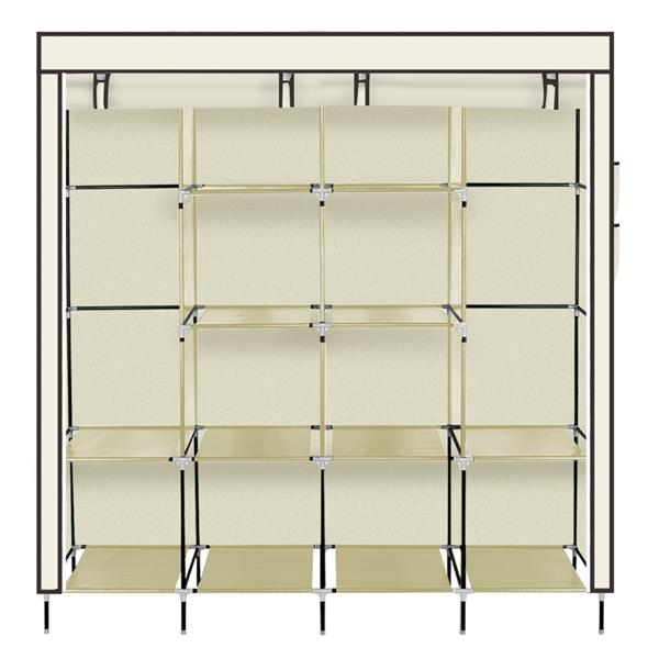 67" Clothes Closet Portable Wardrobe Clothes Storage Rack 12 Shelves 4 Side Pockets Beige