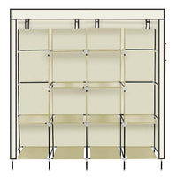 67" Clothes Closet Portable Wardrobe Clothes Storage Rack 12 Shelves 4 Side Pockets Beige