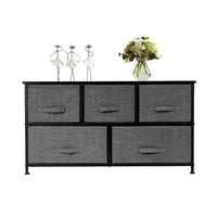 2-Tier Wide Closet Dresser, Nursery Dresser Tower with 5 Easy Pull Fabric Drawers and Metal Frame, Multi-Purpose Organizer Unit for Closets, Dorm Room, Living Room, Hallway, Grey