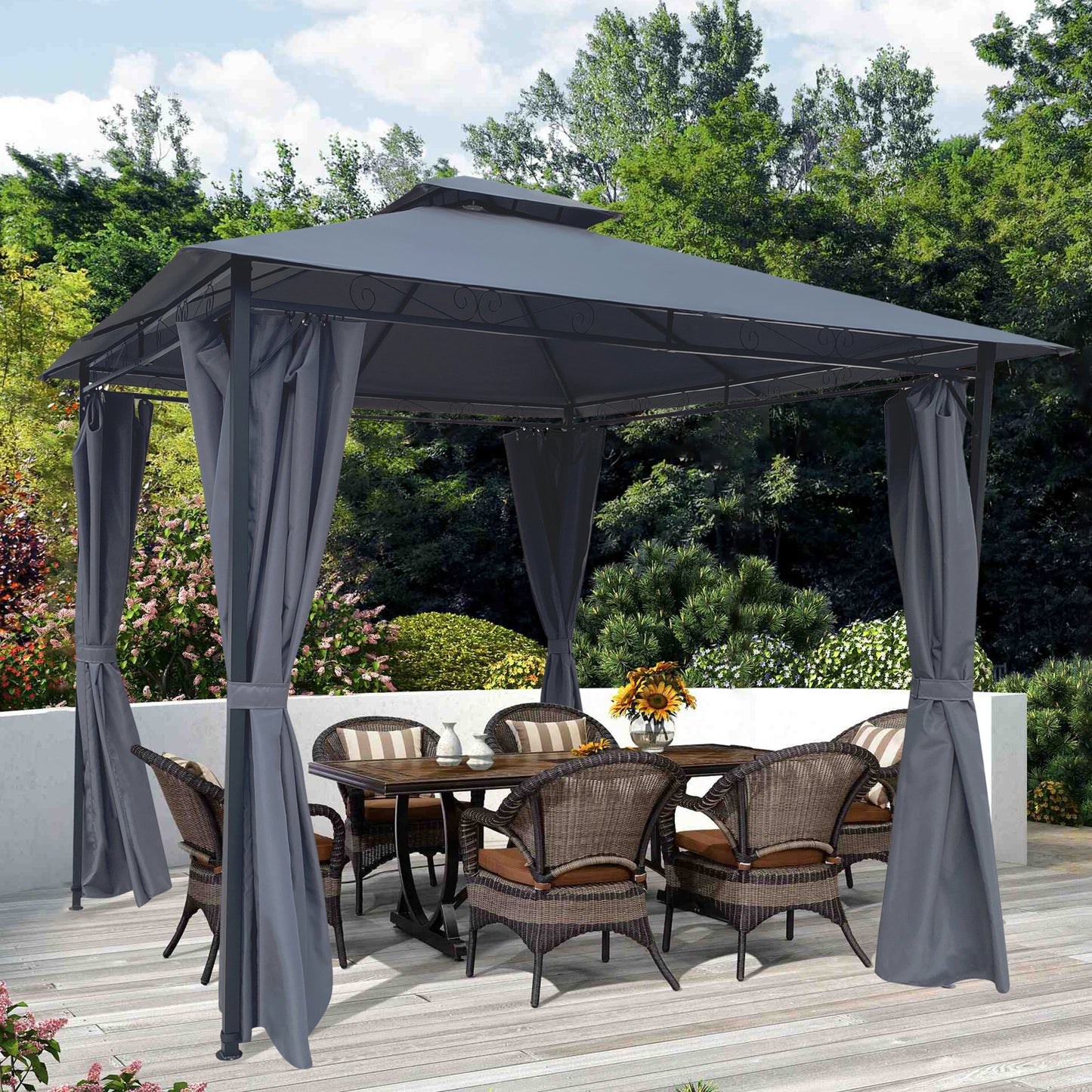 10x10 Ft Outdoor Patio Garden Gazebo Tent  With Curtains,Gray