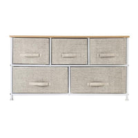 2-Tier Wide Closet Dresser, Nursery Dresser Tower With 5 Easy Pull Fabric Drawers And Metal Frame, Multi-Purpose Organizer Unit For Closets, Dorm Room, Living Room, Hallway, Linen/Natural