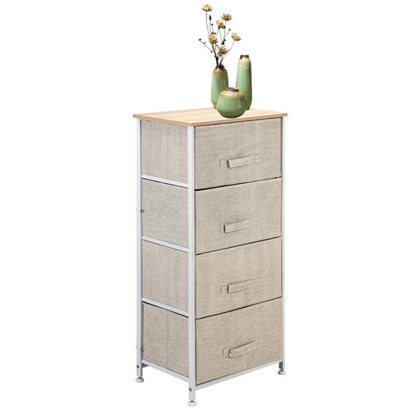 4-Tier Dresser Tower, Fabric Drawer Organizer With 4 Easy Pull Drawers With Metal Frame,Wooden Tabletop For Living Room, Closet, Linen/Natural