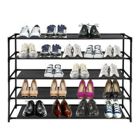 Simple Assembly 5 Tier Shoe Rack Detachable Non-Woven Waterproof Fabric Shoe Organizer Tower Space Saver Stackable Storage Shelf (Black)