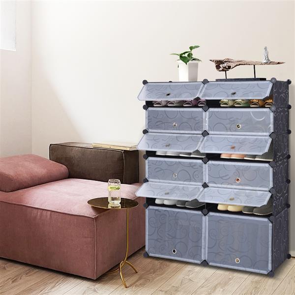 12-Cube DIY Shoe Rack Modular Organizer Plastic Cabinet 6 Tier Modular closet cabinet with Doors