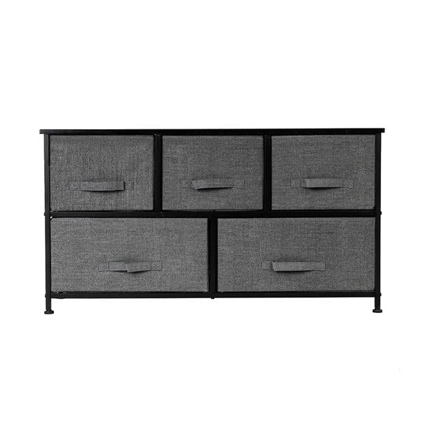 2-Tier Wide Closet Dresser, Nursery Dresser Tower with 5 Easy Pull Fabric Drawers and Metal Frame, Multi-Purpose Organizer Unit for Closets, Dorm Room, Living Room, Hallway, Grey