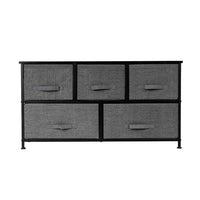 2-Tier Wide Closet Dresser, Nursery Dresser Tower with 5 Easy Pull Fabric Drawers and Metal Frame, Multi-Purpose Organizer Unit for Closets, Dorm Room, Living Room, Hallway, Grey