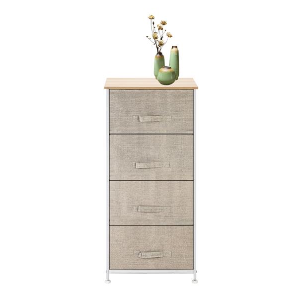 4-Tier Dresser Tower, Fabric Drawer Organizer With 4 Easy Pull Drawers With Metal Frame,Wooden Tabletop For Living Room, Closet, Linen/Natural