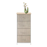 4-Tier Dresser Tower, Fabric Drawer Organizer With 4 Easy Pull Drawers With Metal Frame,Wooden Tabletop For Living Room, Closet, Linen/Natural