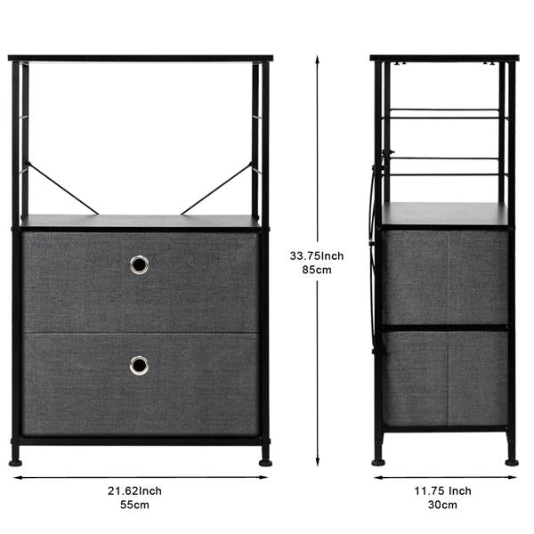 Nightstand 2-Drawer Shelf Storage - Bedside Furniture & Accent End Table Chest For Home, Bedroom, Office, College Dorm, Steel Frame, Wood Top, Easy Pull Fabric Bins, Grey