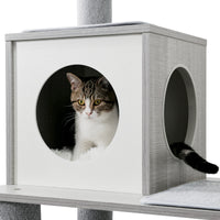 Modern Cat Tree Cat Tower with Scratching Posts, Cozy Condo, Soft Hammock and Top Perch, Dangling Ball for Small&Medium Cat Grey