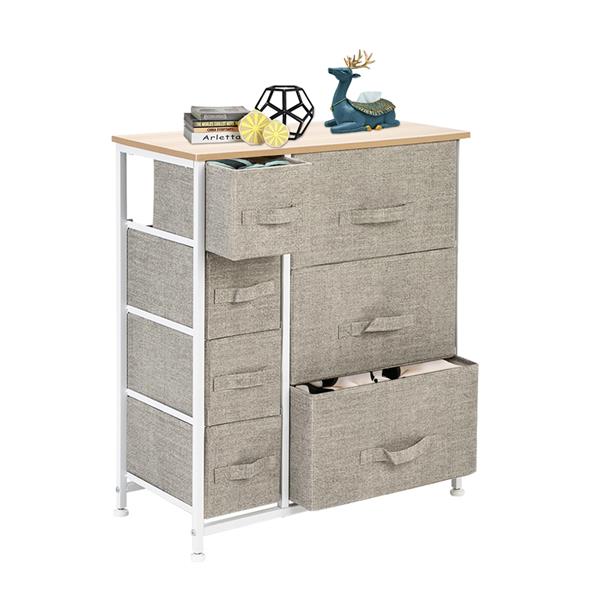 Dresser with 7 Drawers - Furniture Storage Tower Unit for Bedroom, Hallway, Closet, Office Organization - Steel Frame, Wood Top, Easy Pull Fabric Bins, Linen / Natural