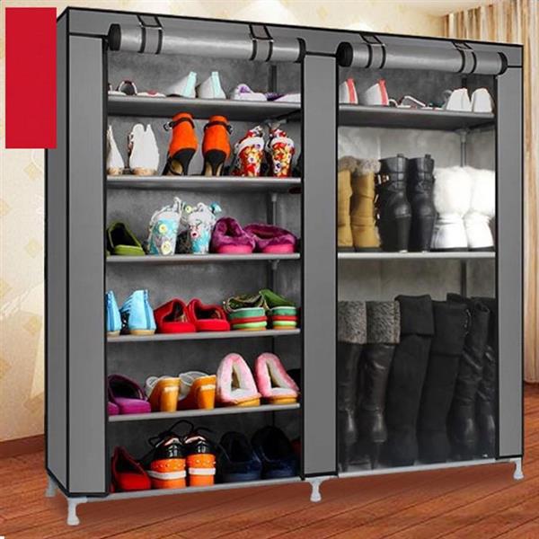 Double Rows 9 Lattices Combination Style Shoe Cabinet Gray