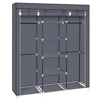 69" Portable Clothes Closet Non-Woven Fabric Wardrobe Double Rod Storage Organizer Gray