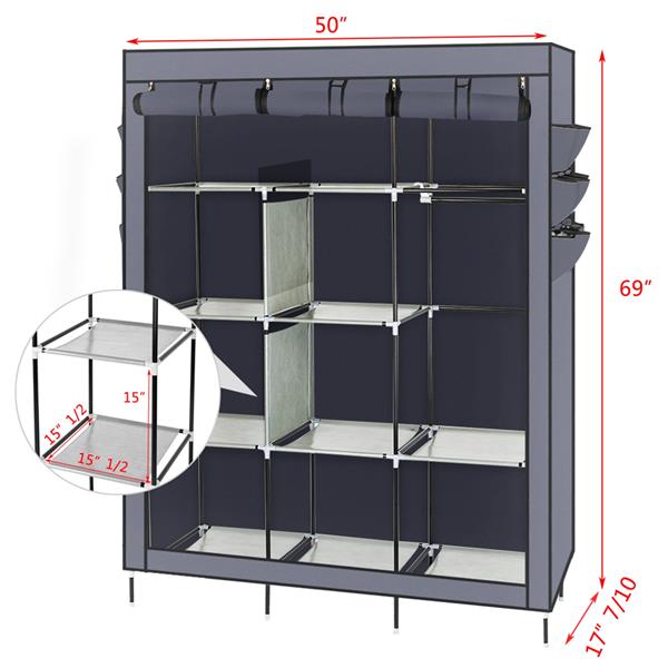 69" High-leg Non-woven Fabric Assembled Cloth Wardrobe Gray