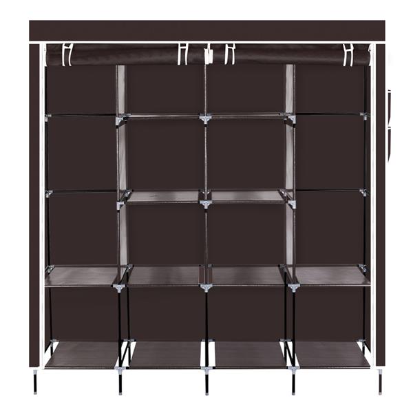 67" Clothes Closet Portable Wardrobe Clothes Storage Rack 12 Shelves 4 Side Pockets Dark Brown