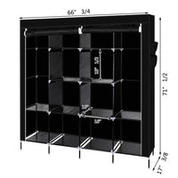 67" Clothes Closet Portable Wardrobe Clothes Storage Rack 12 Shelves 4 Side Pockets Black