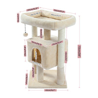 Modern Small Cat Tree Cat Tower with Sisal Scratching Post, Cozy Condo, Top Perch and Dangling Ball Beige