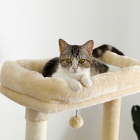 Multi-functional Cat Tree Tower with Sisal Scratching Post, 2 Cozy Condos, Top Perch, Hammock, Climbing ladder and Dangling Ball Beige