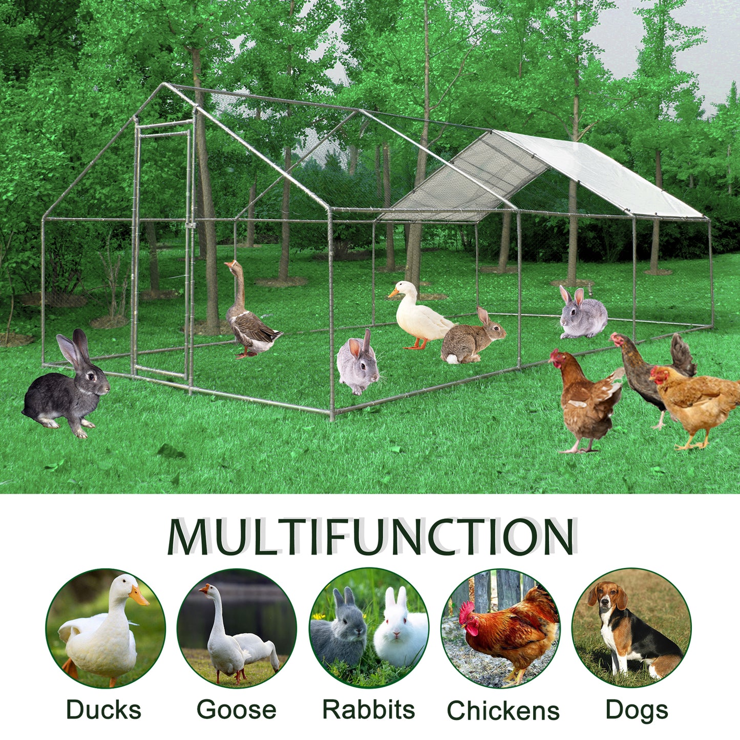 3X6m Large Metal Chicken Coop with Run,with Waterproof Cover for Outdoor Backyard