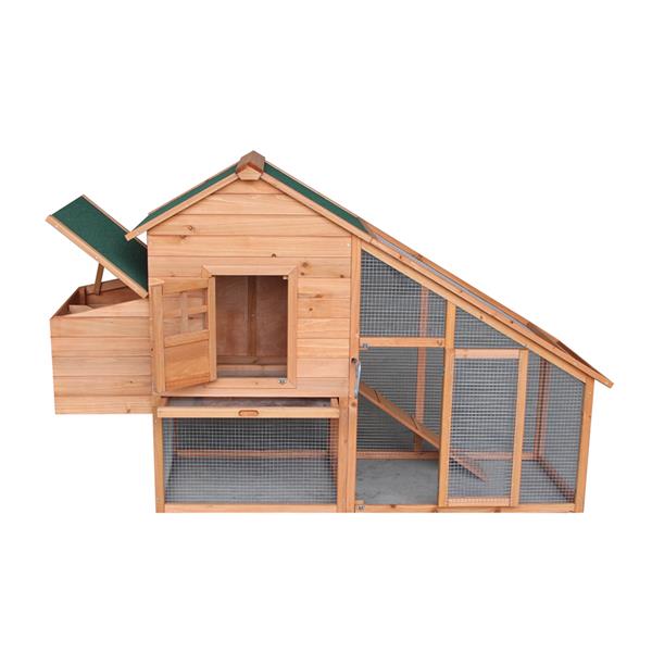 75" Waterproof Roof Two-tier Wooden Chicken Coop Rabbit Poultry Cage Habitat with Egg Case & Tray & Running Cage