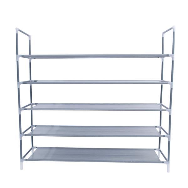 Simple Assembly 5 Tiers Non-woven Fabric Shoe Rack with Handle Gray