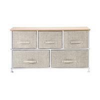 2-Tier Wide Closet Dresser, Nursery Dresser Tower With 5 Easy Pull Fabric Drawers And Metal Frame, Multi-Purpose Organizer Unit For Closets, Dorm Room, Living Room, Hallway, Linen/Natural