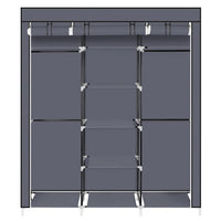 69" Portable Clothes Closet Non-Woven Fabric Wardrobe Double Rod Storage Organizer Gray