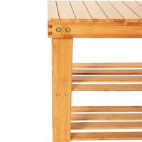 90cm Strip Pattern Tiers Bamboo Stool Shoe Rack for Kids Wood Color