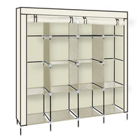 67" Clothes Closet Portable Wardrobe Clothes Storage Rack 12 Shelves 4 Side Pockets Beige