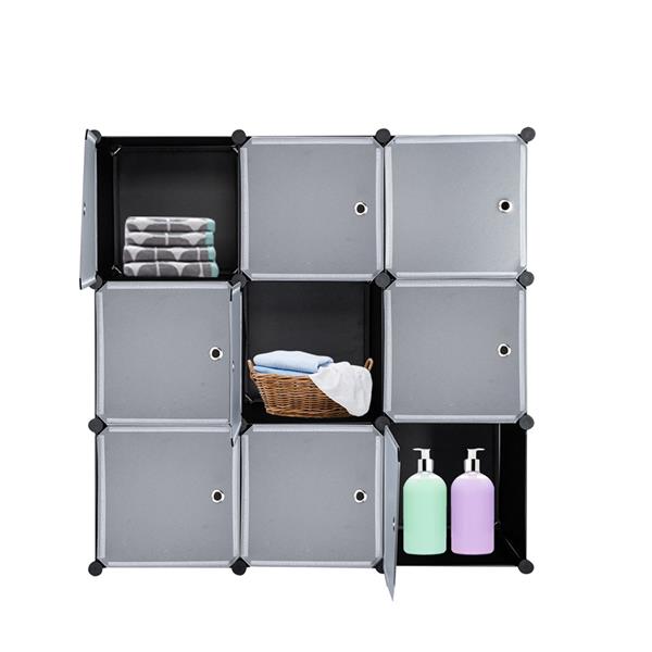 9-Cube DIY Plastic Closet Cabinet, Modular Book Shelf Organizer Units, Storage Shelving with Doors