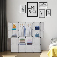 Modular Closet Organizer Plastic Cabinet, 16 Cube Wardrobe Cubby Shelving Storage Cubes Drawer Unit, DIY Modular Bookcase Closet System Cabinet with Doors for Clothes, Shoes, Toys, White