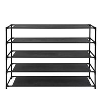 Simple Assembly 5 Tier Shoe Rack Detachable Non-Woven Waterproof Fabric Shoe Organizer Tower Space Saver Stackable Storage Shelf (Black)