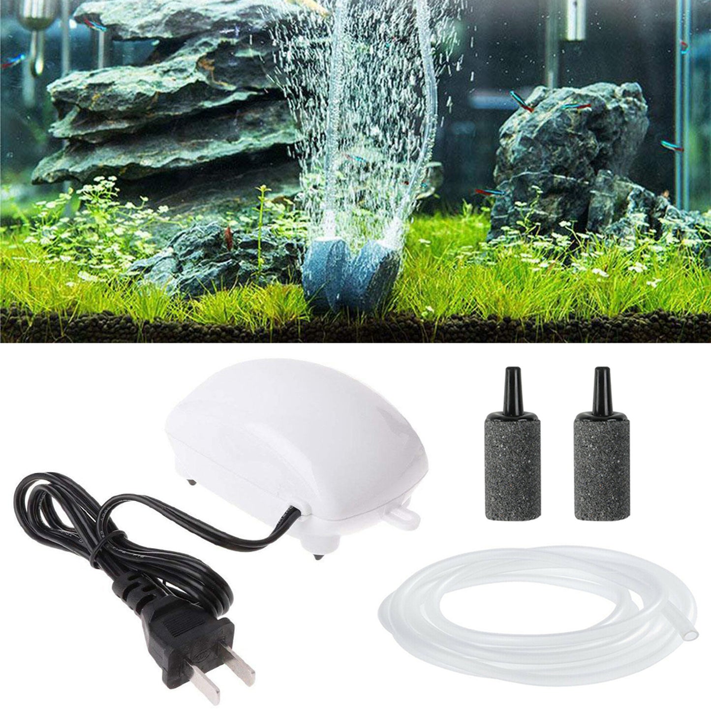 Aquarium Air Pump One Outlet Aerator Oxygen Hose Quiet Compressor for Fish Tank