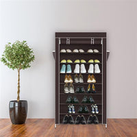 10 Tiers Shoe Rack with Dustproof Cover Closet Shoe Storage Cabinet Organizer Dark Brown