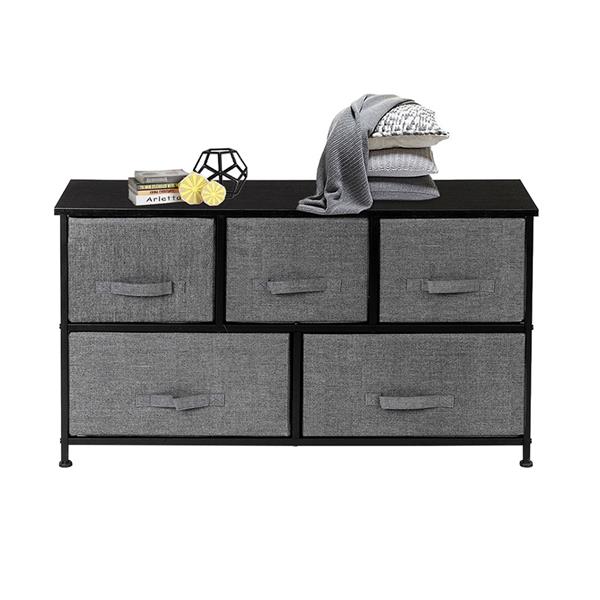 2-Tier Wide Closet Dresser, Nursery Dresser Tower with 5 Easy Pull Fabric Drawers and Metal Frame, Multi-Purpose Organizer Unit for Closets, Dorm Room, Living Room, Hallway, Grey