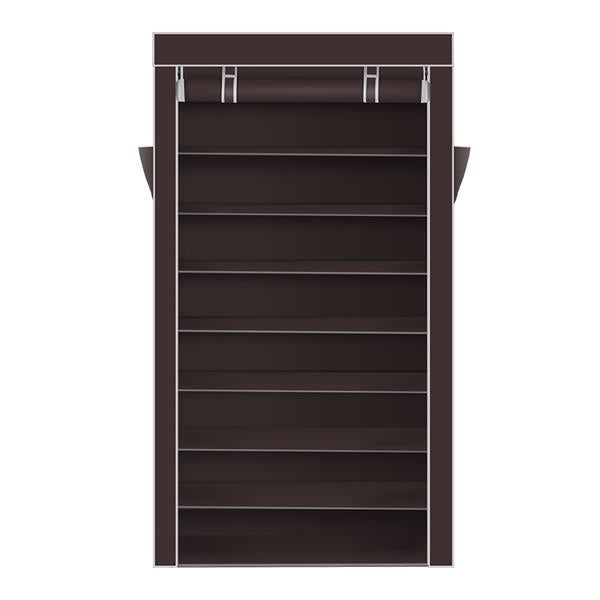 10 Tiers Shoe Rack with Dustproof Cover Closet Shoe Storage Cabinet Organizer Dark Brown