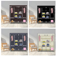 67" Clothes Closet Portable Wardrobe Clothes Storage Rack 12 Shelves 4 Side Pockets Dark Brown