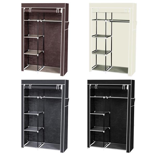 64" Portable Closet Storage Organizer Wardrobe Clothes Rack with Shelves Dark Brown