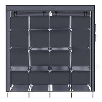 67" Clothes Closet Portable Wardrobe Clothes Storage Rack 12 Shelves 4 Side Pockets Gray