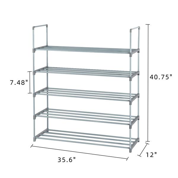 5 Tiers Shoe Rack Shoe Tower Shelf Storage Organizer For Bedroom, Entryway, Hallway, and Closet Gray Color