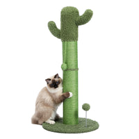 Cactus Cat Tree Cat Scratcher with Sisal Scratching Post and Interactive Dangling Ball For Indoor Cats Green