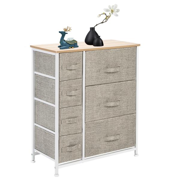 Dresser with 7 Drawers - Furniture Storage Tower Unit for Bedroom, Hallway, Closet, Office Organization - Steel Frame, Wood Top, Easy Pull Fabric Bins, Linen / Natural