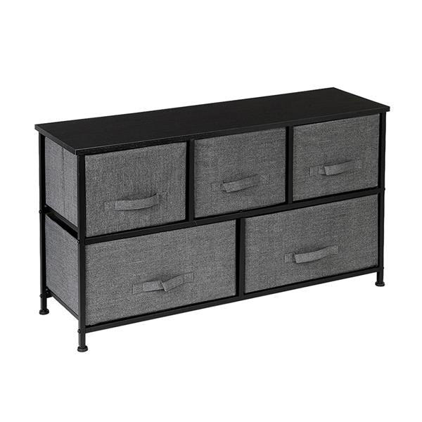 2-Tier Wide Closet Dresser, Nursery Dresser Tower with 5 Easy Pull Fabric Drawers and Metal Frame, Multi-Purpose Organizer Unit for Closets, Dorm Room, Living Room, Hallway, Grey