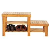 90cm Strip Pattern Tiers Bamboo Stool Shoe Rack for Kids Wood Color