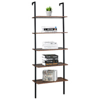 Industrial Wall Mounted Bookcase 5-Tier Open Ladder Shelf Bookshelf with Metal Frame, 23.6" L x 11.8" W x 70.9" H