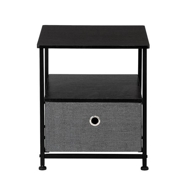 Nightstand 1-Drawer Shelf Storage- Bedside Furniture & Accent End Table Chest For Home, Bedroom, Office, College Dorm, Steel Frame, Wood Top, Easy Pull Fabric Bins Grey