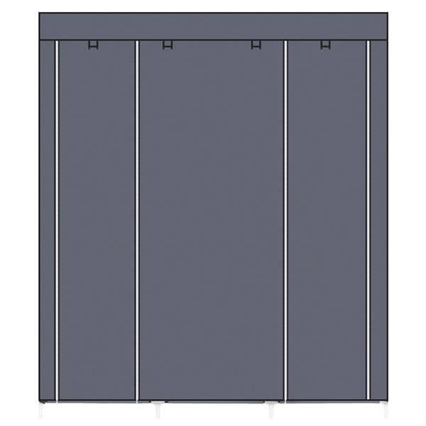 69" Portable Clothes Closet Non-Woven Fabric Wardrobe Double Rod Storage Organizer Gray