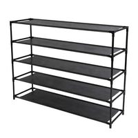 Simple Assembly 5 Tier Shoe Rack Detachable Non-Woven Waterproof Fabric Shoe Organizer Tower Space Saver Stackable Storage Shelf (Black)