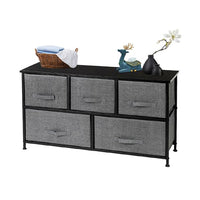 2-Tier Wide Closet Dresser, Nursery Dresser Tower with 5 Easy Pull Fabric Drawers and Metal Frame, Multi-Purpose Organizer Unit for Closets, Dorm Room, Living Room, Hallway, Grey