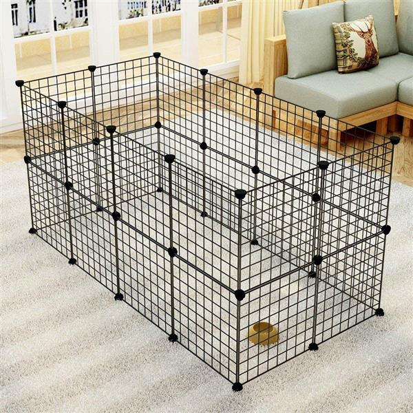 Pet Playpen, Small Animal Cage Indoor Portable Metal Wire Yard Fence for Small Animals, Guinea Pigs, Rabbits Kennel Crate Fence Tent Black 24pcs (And 8pcs For Free)